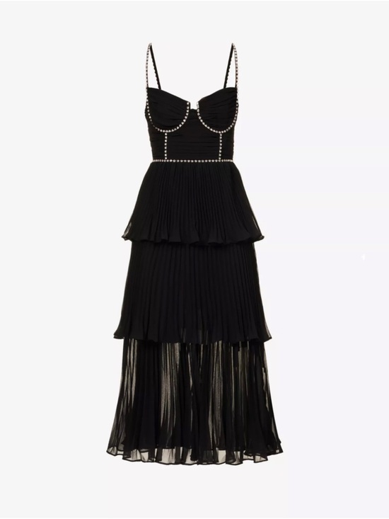 Self-Portrait Dresses & Skirts - Self-Portrait Embellished Pleated Chiffon Midi-Dress size 2